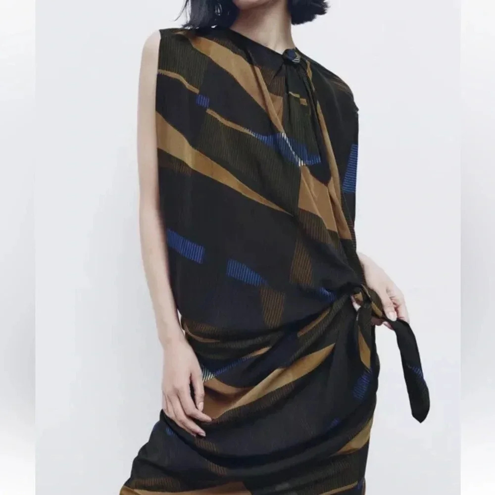 NWOT ZARA WOMAN MIDI LIMITED EDITION DRESS WITH DRAPED DETAIL Small - Picture 3 of 10